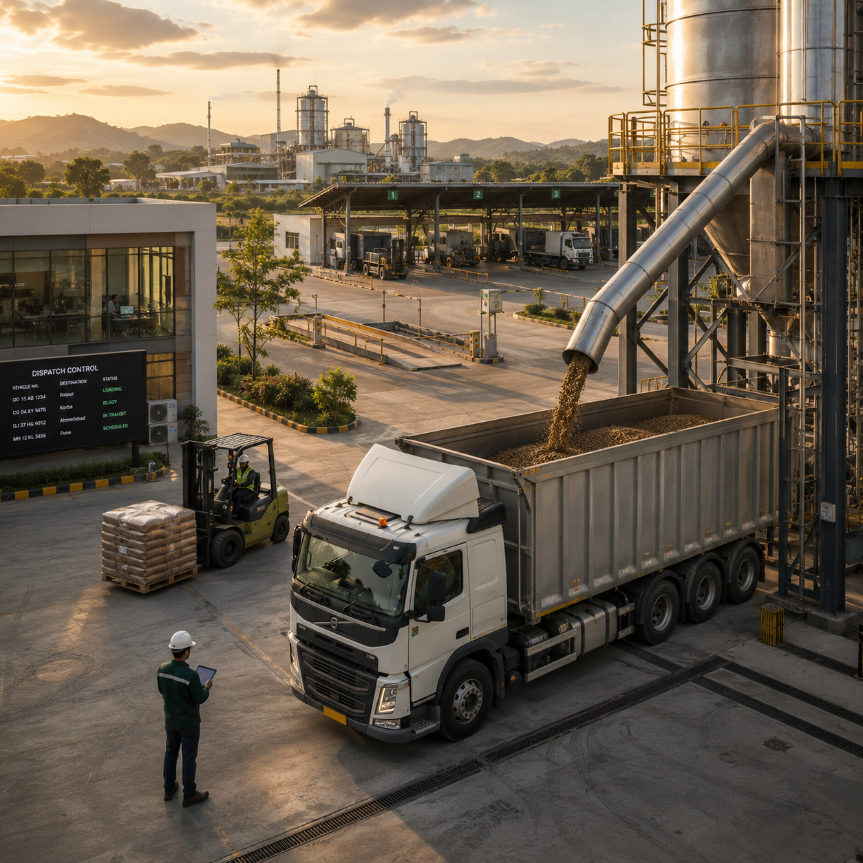 Bulk delivery truck at an industrial facility loading dock